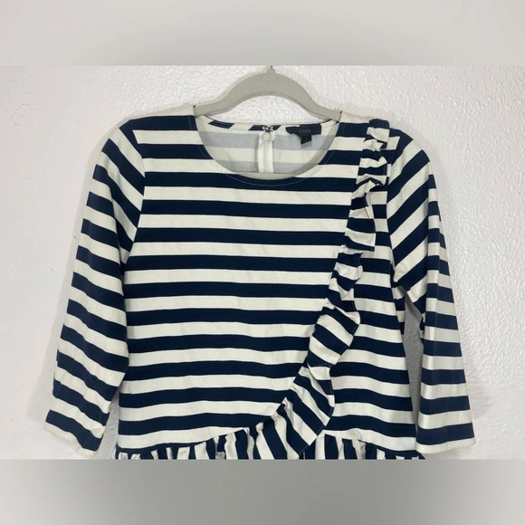 J. Crew Asymmetrical Navy and White Ruffle Striped Peplum Top Women’s Small - Picture 3 of 16